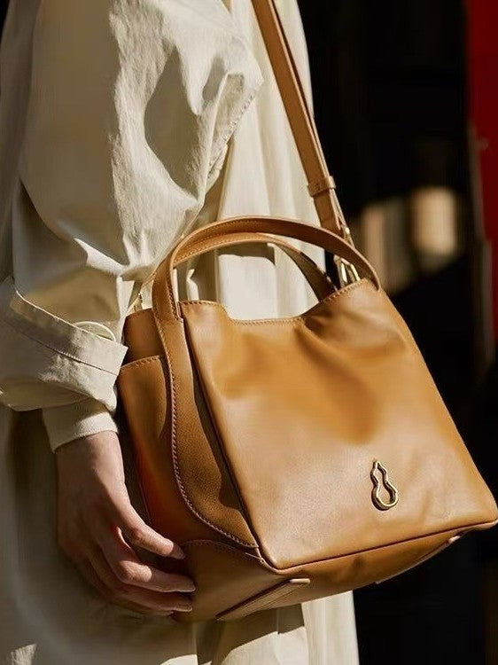 Women's First Layer Cowhide Vegetable Basket Spring Women's Shoulder Bag
