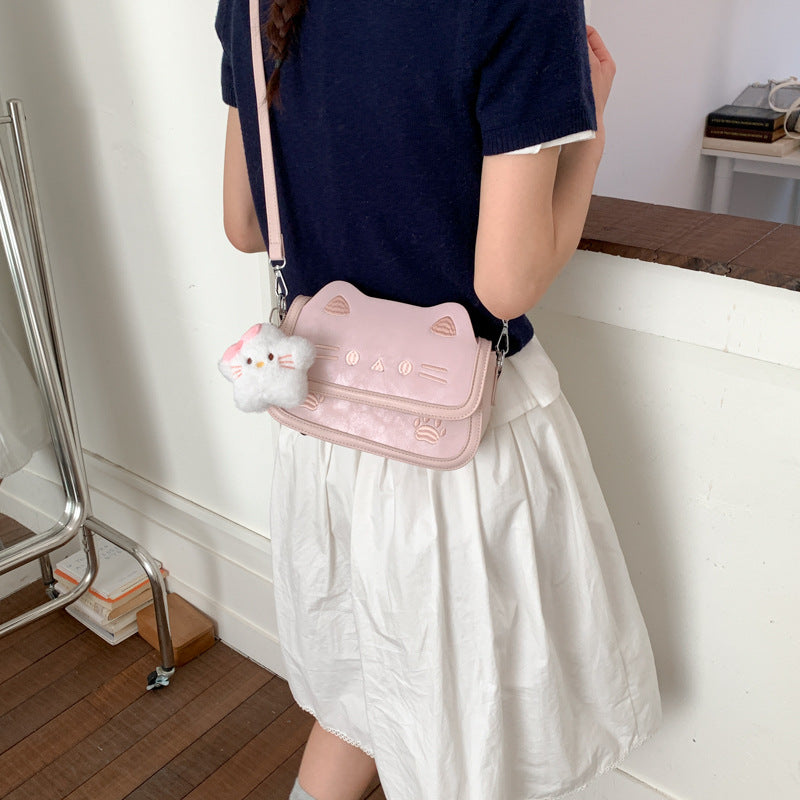 Women's High-grade Niche Underarm Cute Cat Simple Small Square Bags