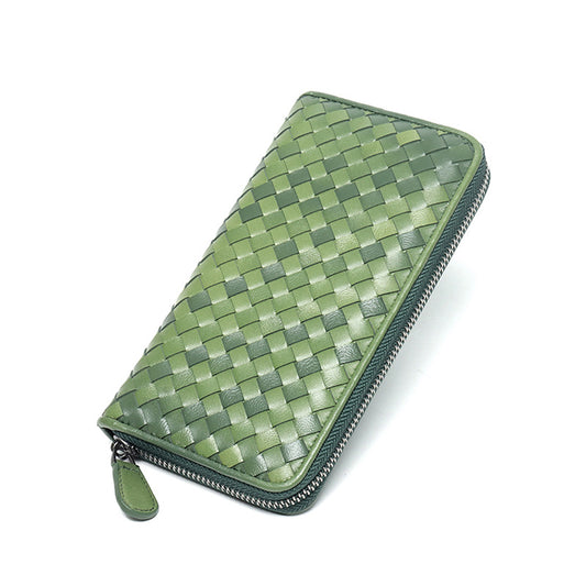 Women's & Men's Leather Korean Style Hand-woven Sheepskin Long Purses