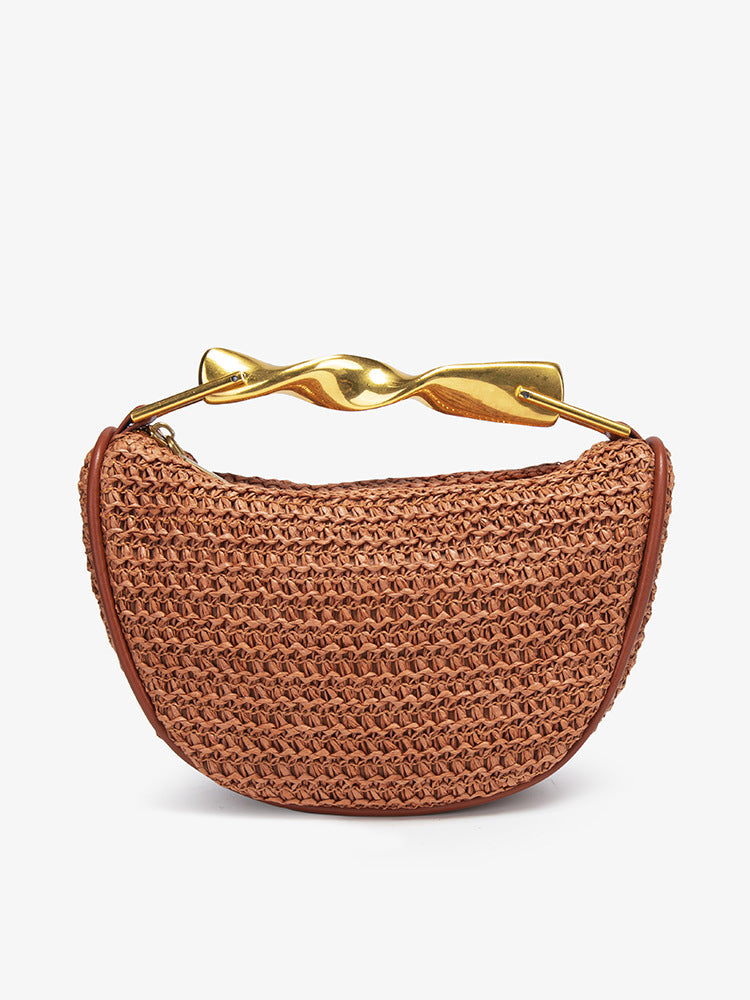 Z Home Straw Metal Portable Mini Zipper Fashion Women's Messenger Bag
