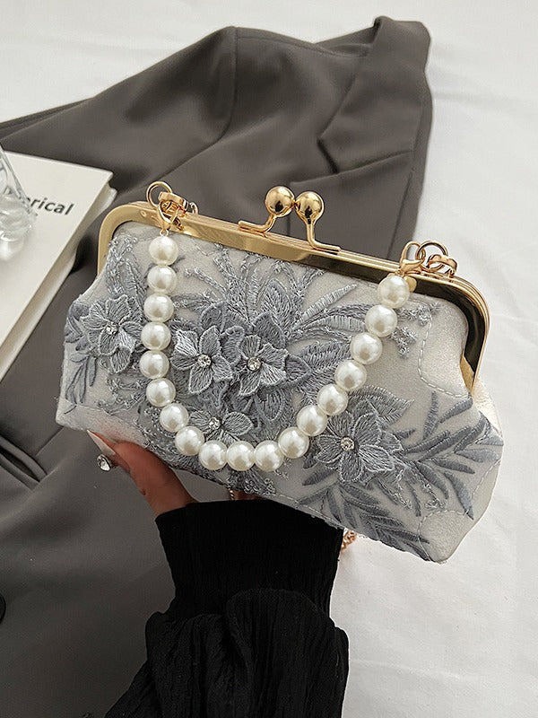 Spring Flower Rhinestone Lace Clutch Pearl Banquet Bags