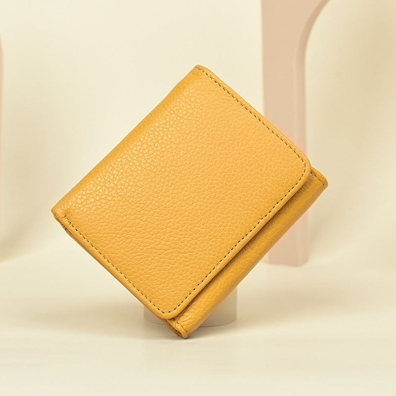 Women's Genuine Leather Short Chic Organ Two Fold Multiple Ladies Wallet