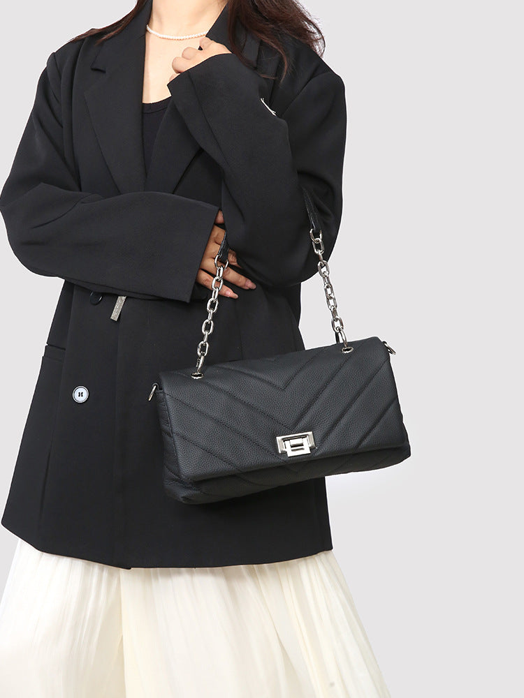 First Layer Cowhide Classic Style Rhombic Chain Bags