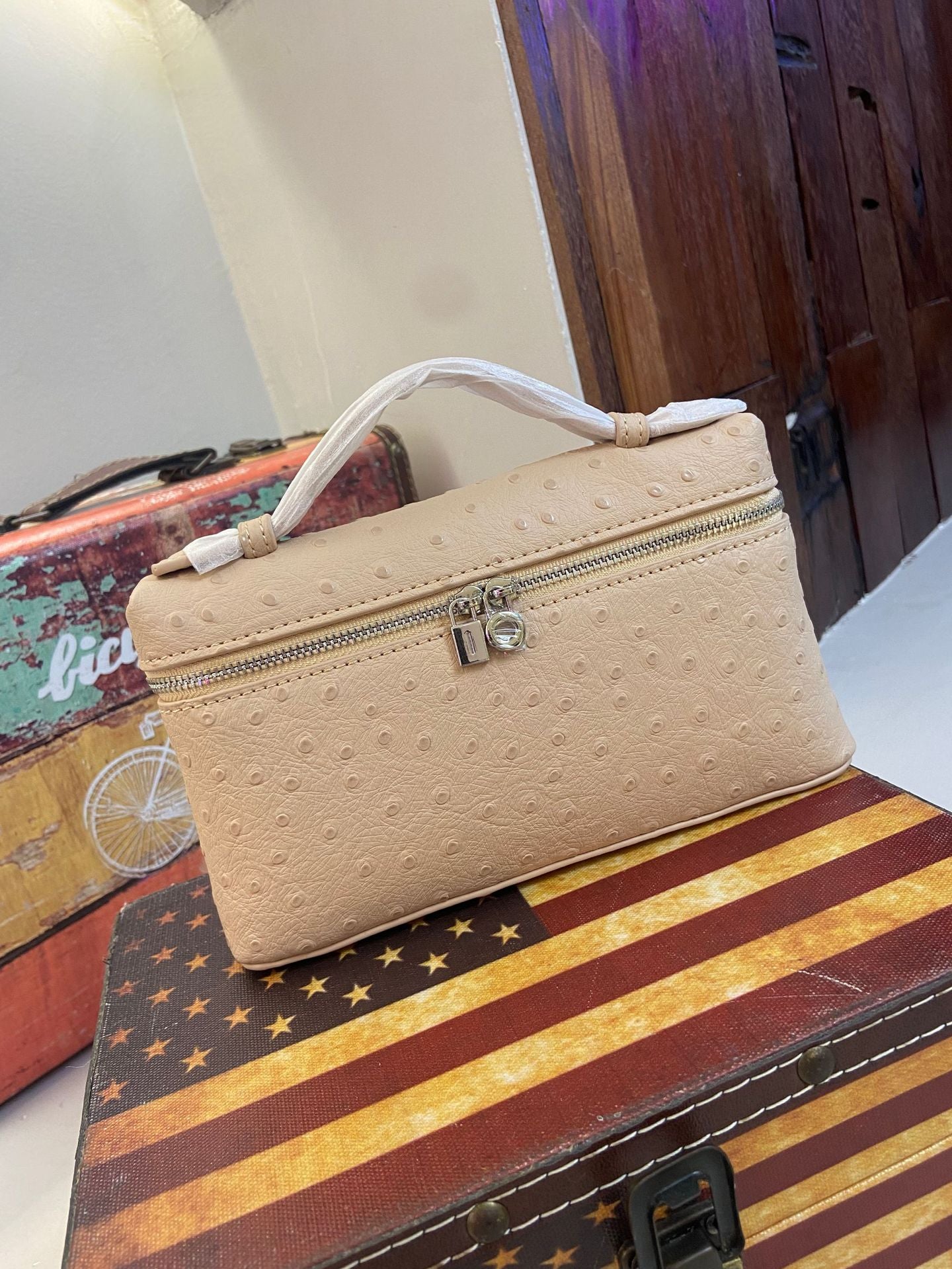 Women's Lunch Box Genuine Leather Autumn Ostrich Phone Bags