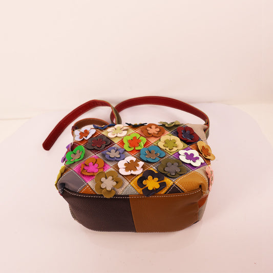 Women's Vintage Handmade Colorful Stitching Geometric Flower Contrast Shoulder Bags