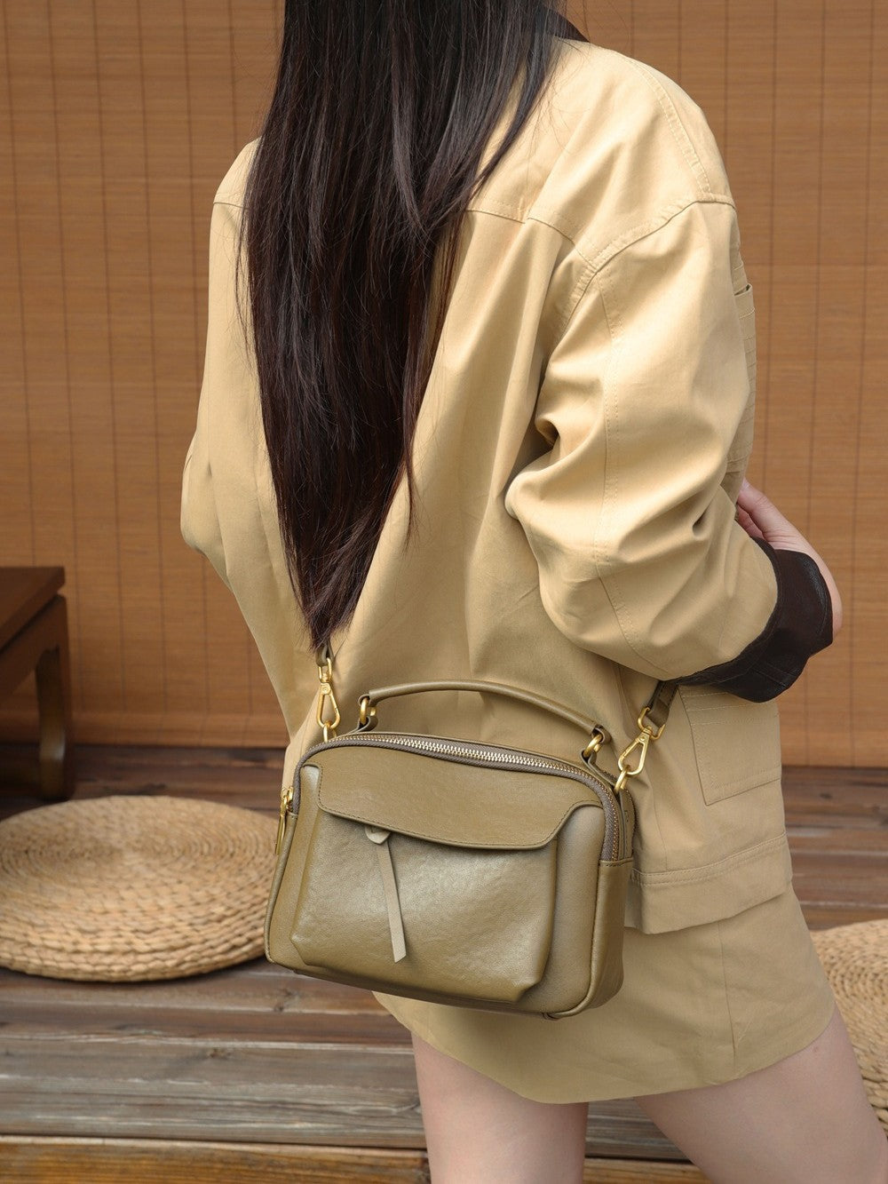 Women's Boston Vintage Top Layer Crystal Vegetable Women's Messenger Bag