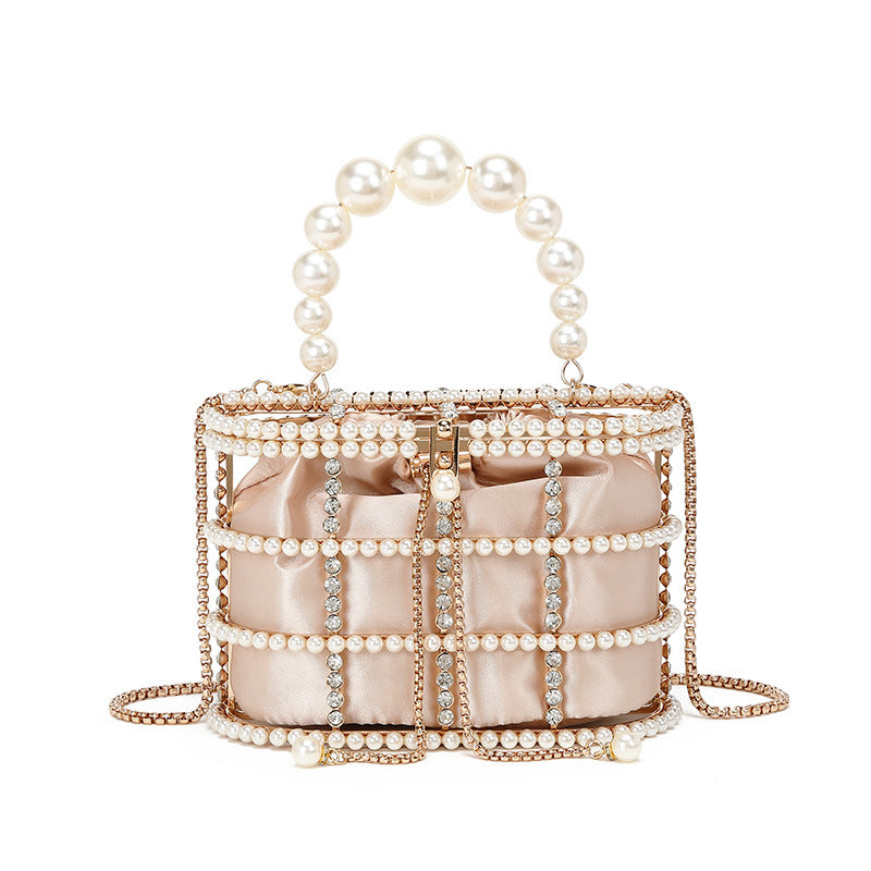 Bird Cage Hollow Out Vegetable Basket Pearl Banquet Rhinestone Cheongsam Dinner Bag
