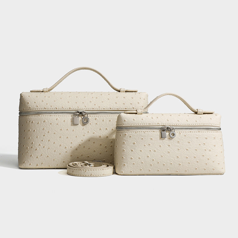 Women's Ostrich Grain Lunch Box Fashion Portable Small Square Bag
