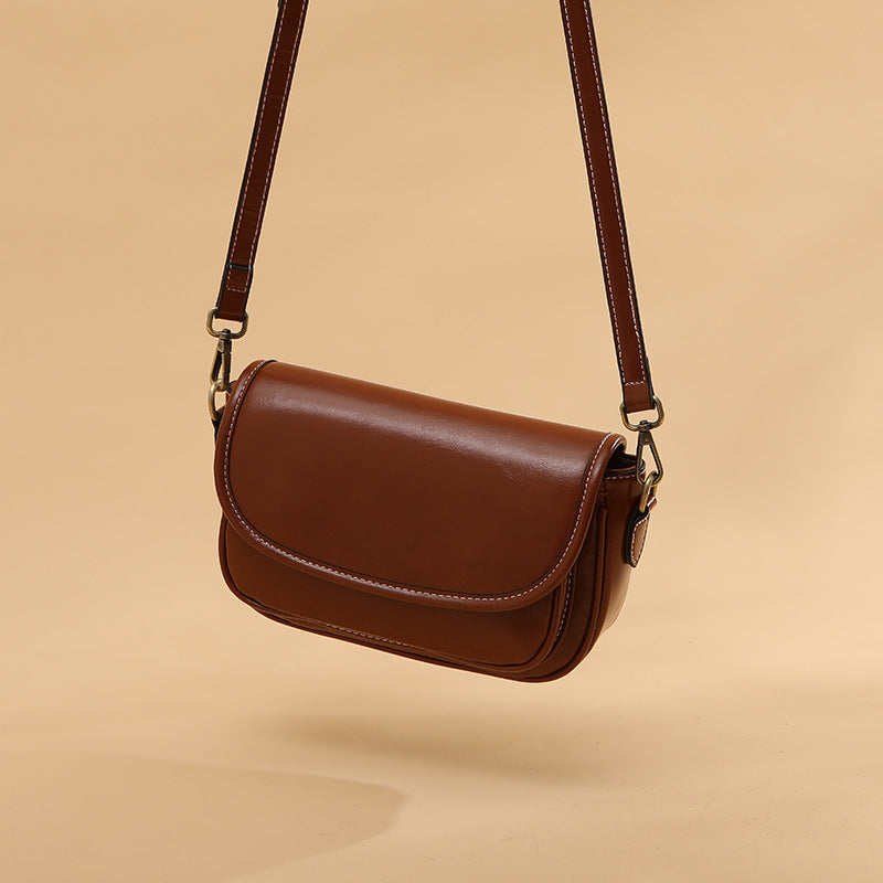 Women's Oil Wax Leather Fashion Genuine Underarm Texture Wide Shoulder Bags