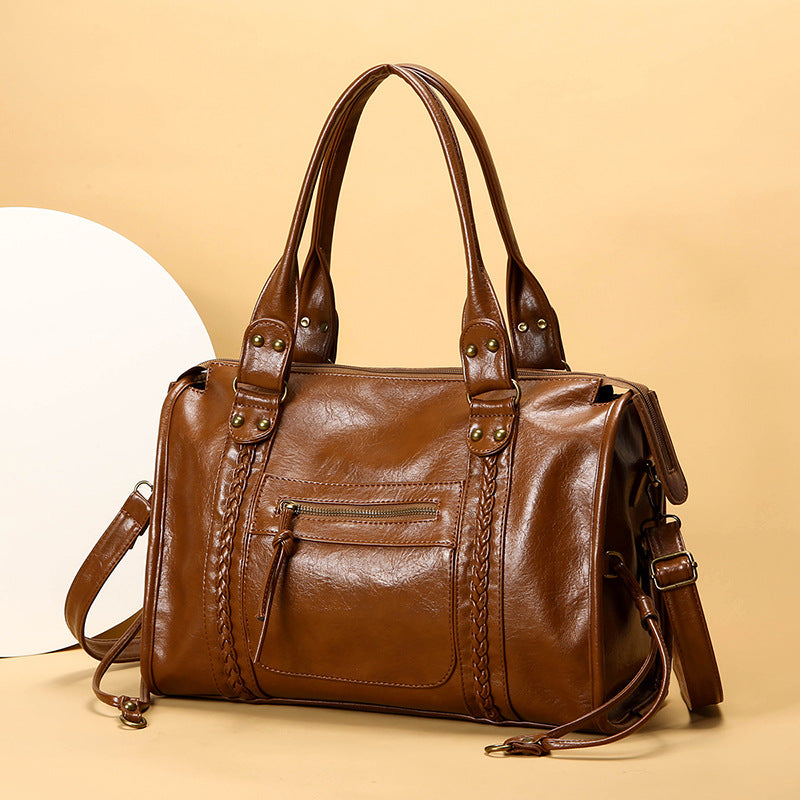 Women's Retro Motorcycle Portable Large Capacity Short Women's Handbag
