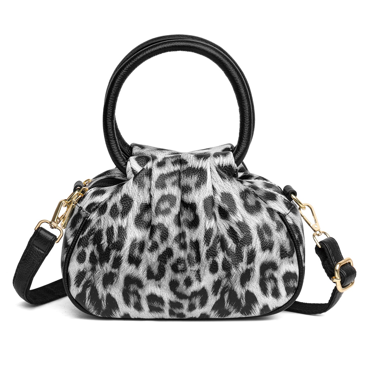 Women's Leopard Print Large Capacity Pleated Cloud Women's Handbag