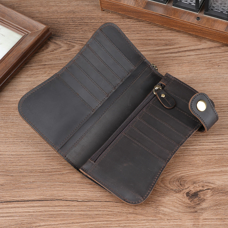 Swiping Iron Chain Crazy Horse Leather Retro Men's Wallet
