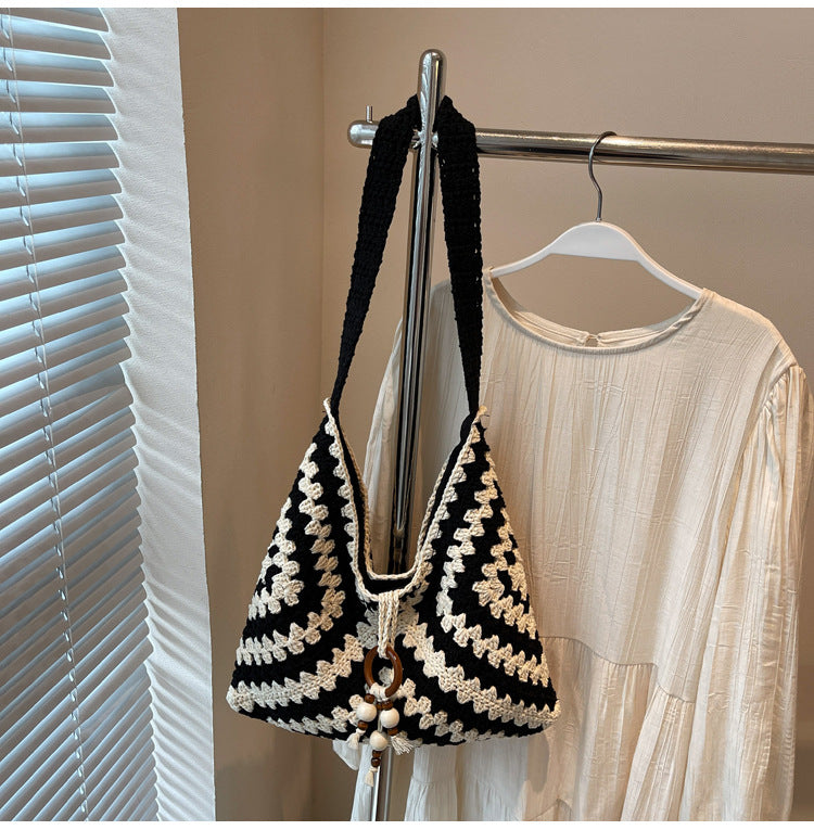 Cotton String Two Colors Hand-woven Daily Leisure Seaside Shoulder Bags