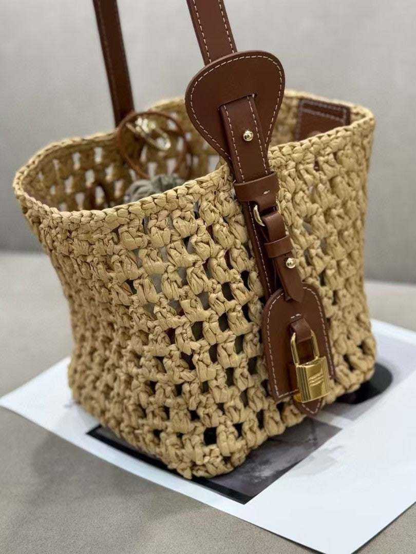 Women's Design Weaving Hollow Leather Fashion Retro Contrast Color Women's Messenger Bag