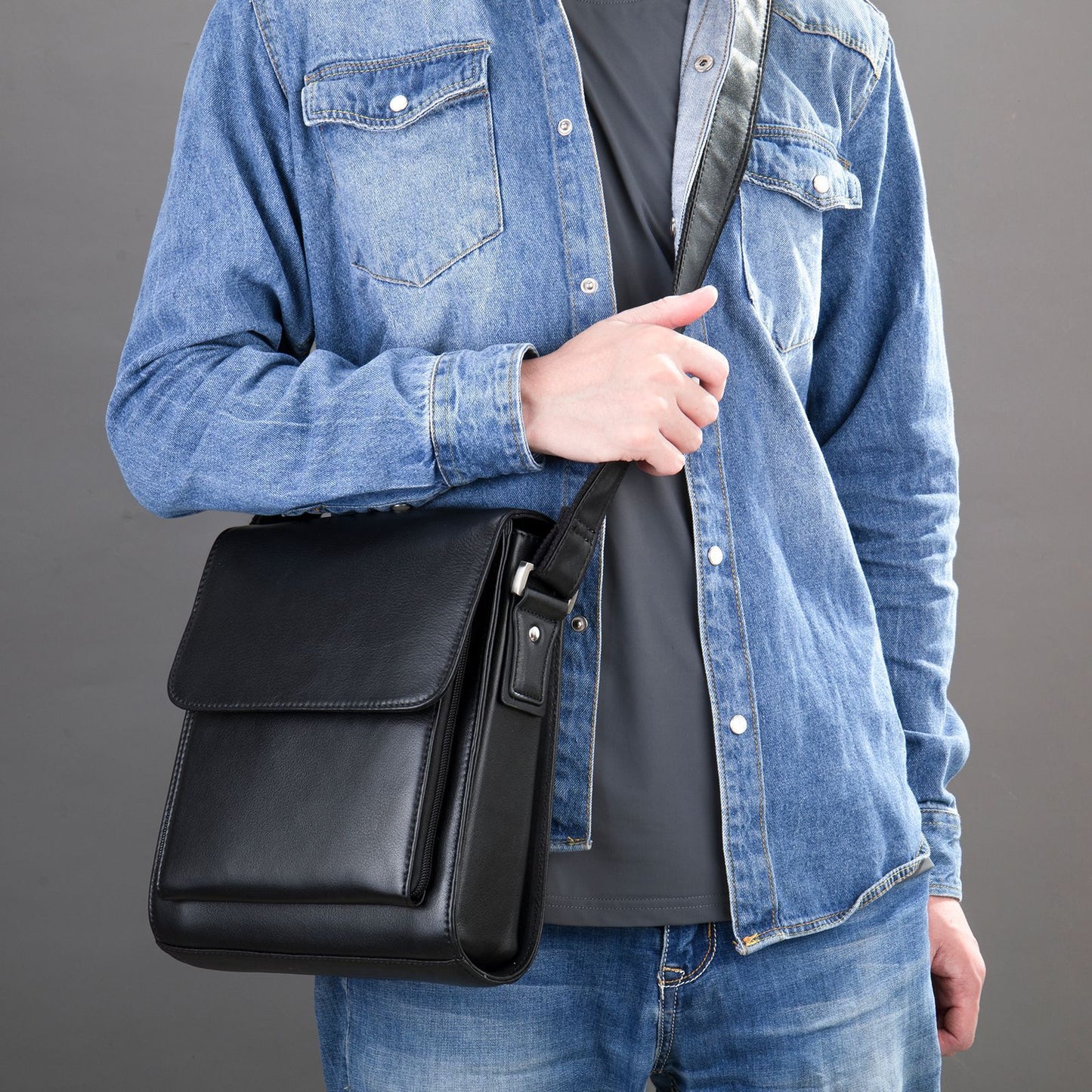 Men's Genuine Leather Crazy Horse Retro Shoulder Bags