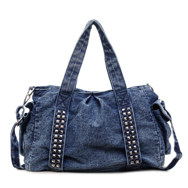 Women's Denim Punk Style Motorcycle Rivet Large Capacity Bags