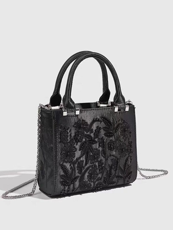 Women's Artificial Decorated Pearls Silk Satin Texture Hard Women's Handbag