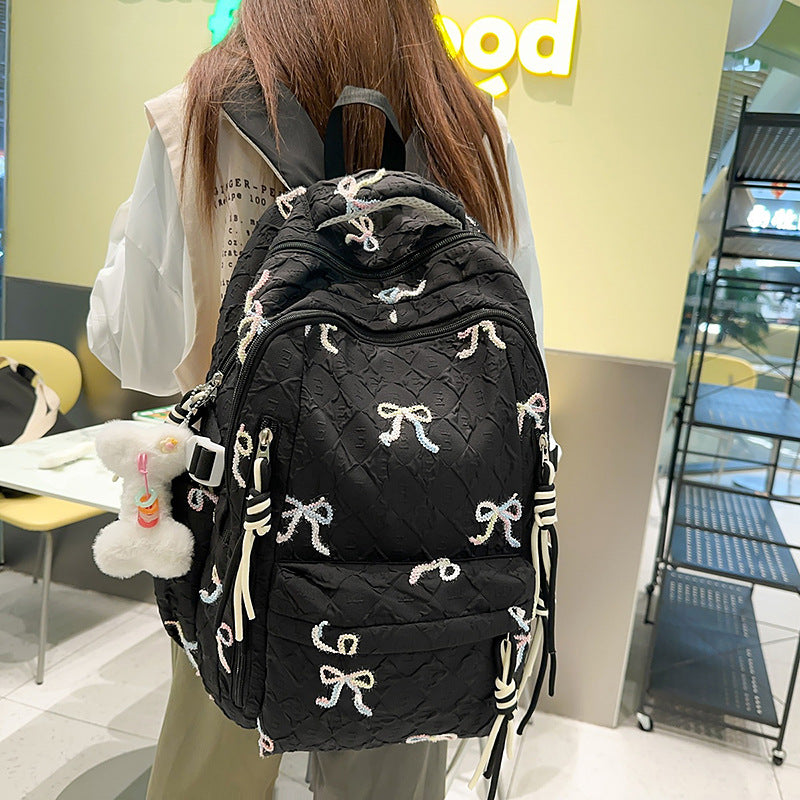 Women's Bow Style Versatile Large Capacity Early High College Student Schoolbag
