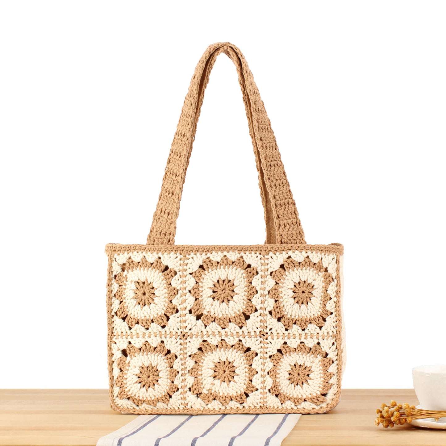 Women's Cotton Thread Mosaic Woven Seaside Holiday Women's Shoulder Bag