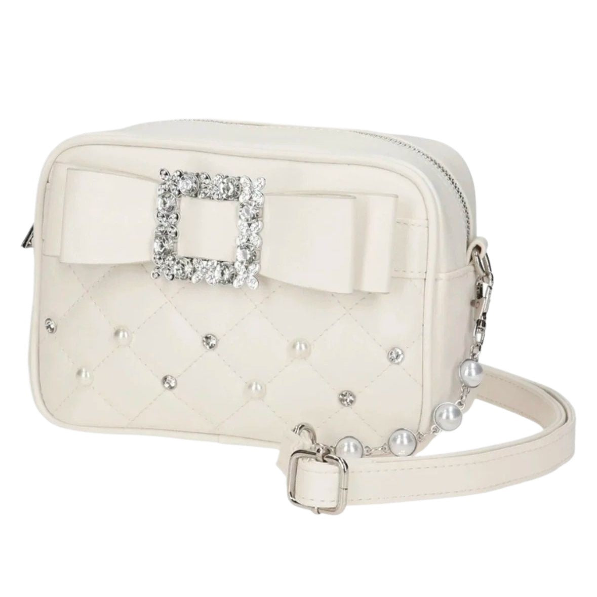 Bow Girly Fashion Pearl Rhinestone Rhombus Small Square Bags