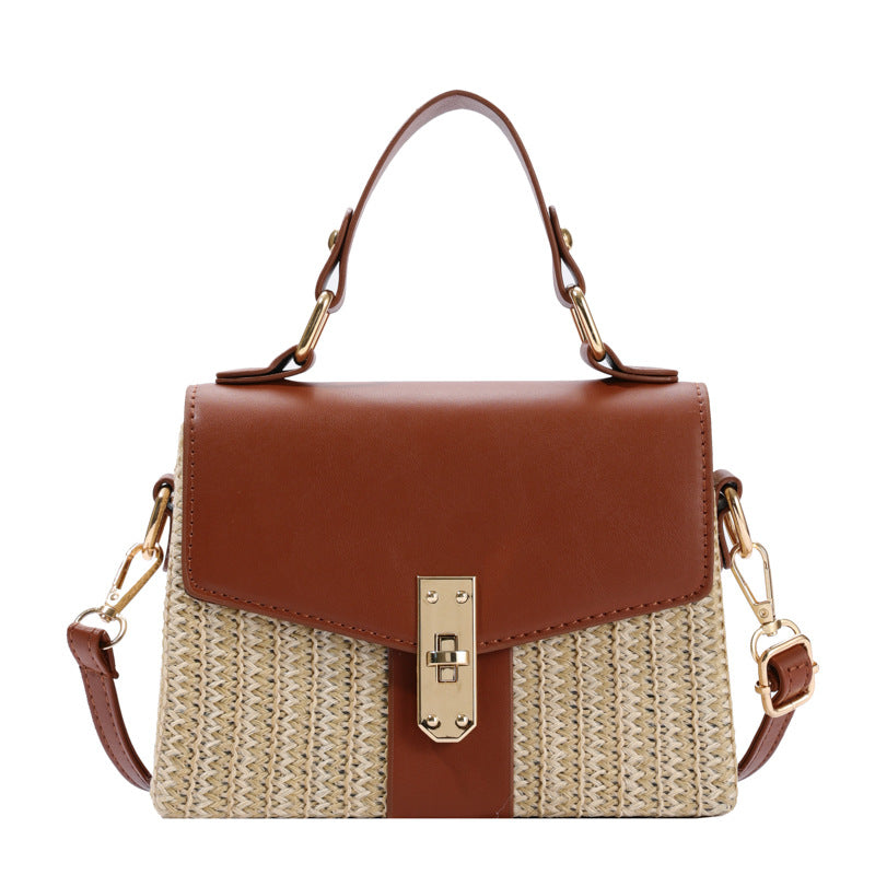Female Lady Fashion Twist Straw Portable Small Square Bags