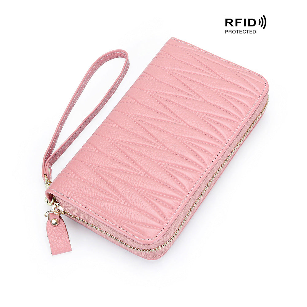 Women's Long Large Capacity Genuine Leather Swiping Expanding First Layer Cowhide Ladies Wallet