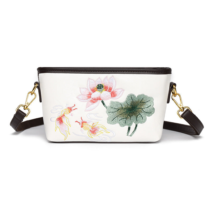 Women's National Style Light Luxury Lotus Embroidery China Women's Shoulder Bag