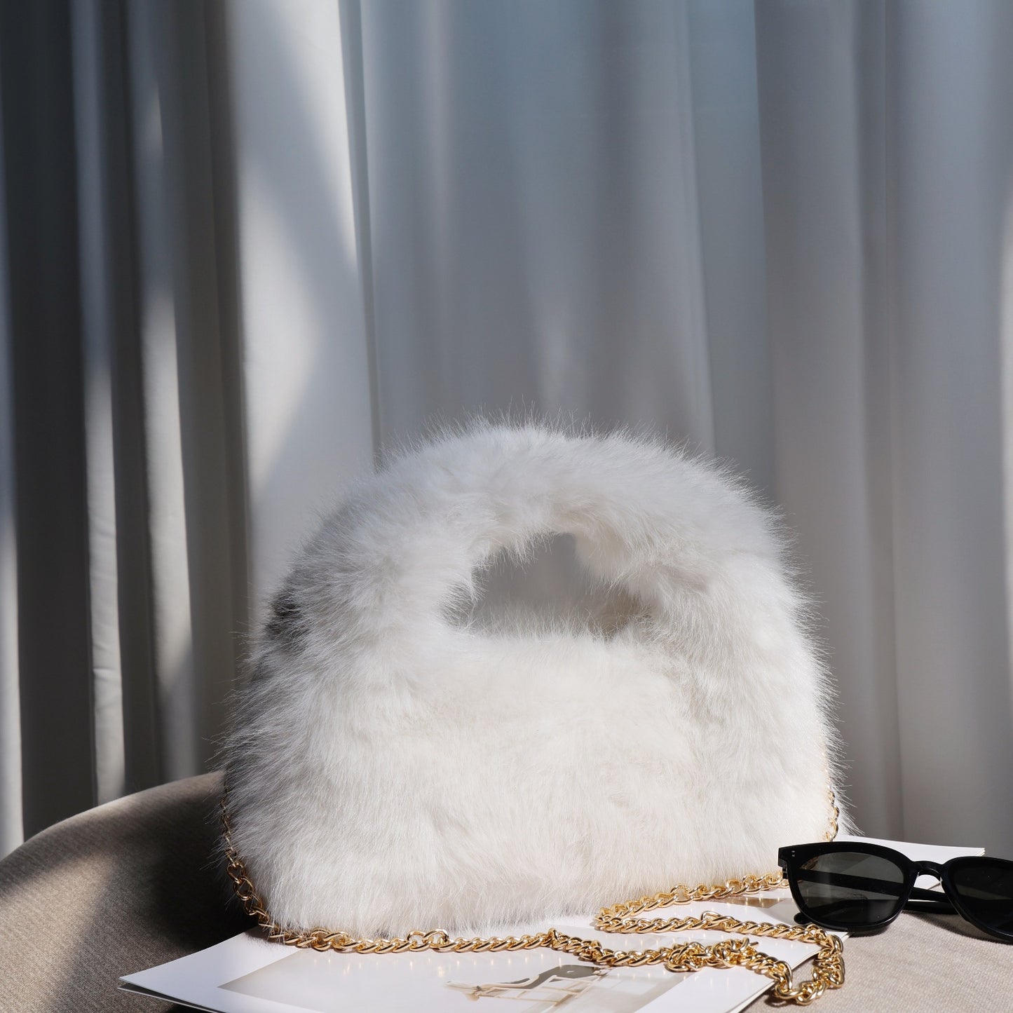 Korean Style Plush Imitation Fox Fur Large Women's Clutch
