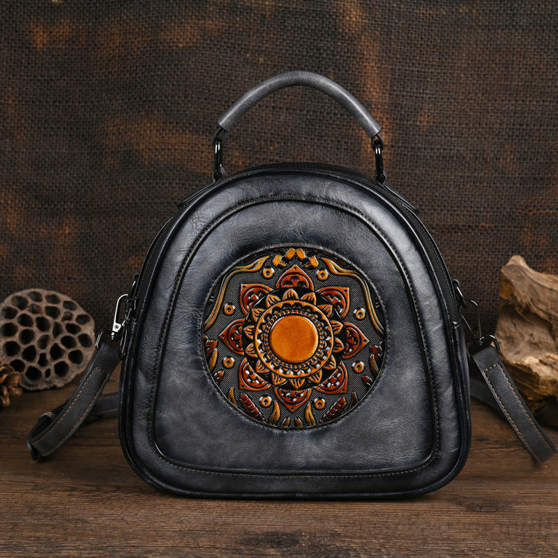 Women's Retro Embossing Brushed Street Trendy Patchwork Daily Women's Messenger Bag