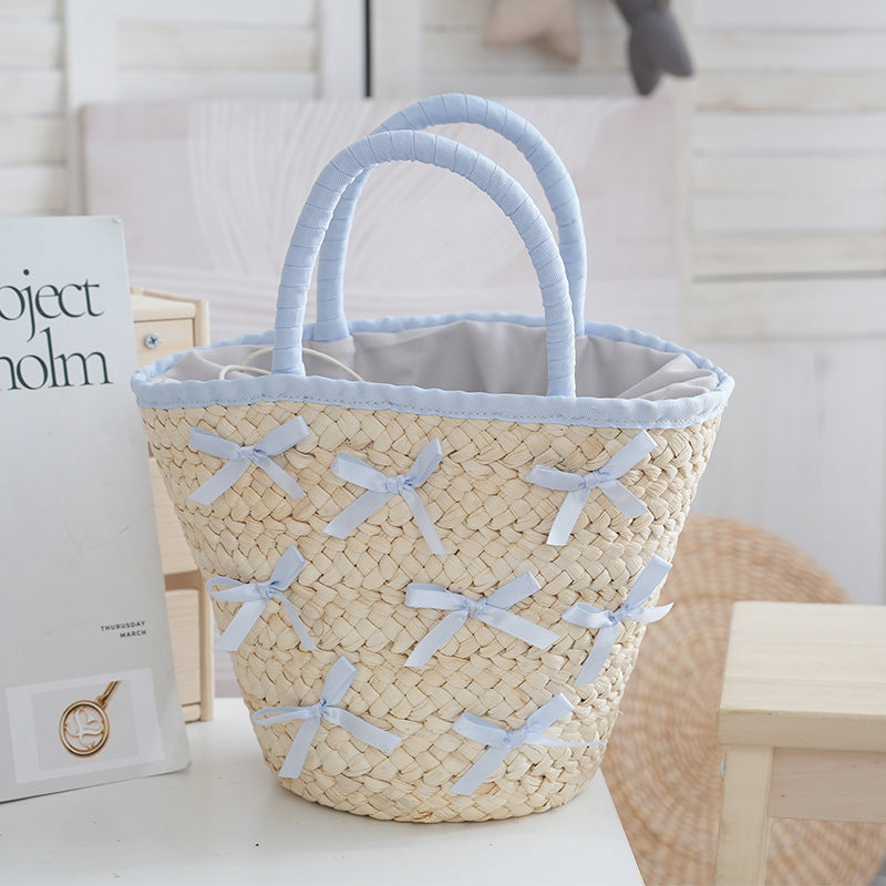 Classic Style Urban Simple Straw Bow Beach Women's Handbag