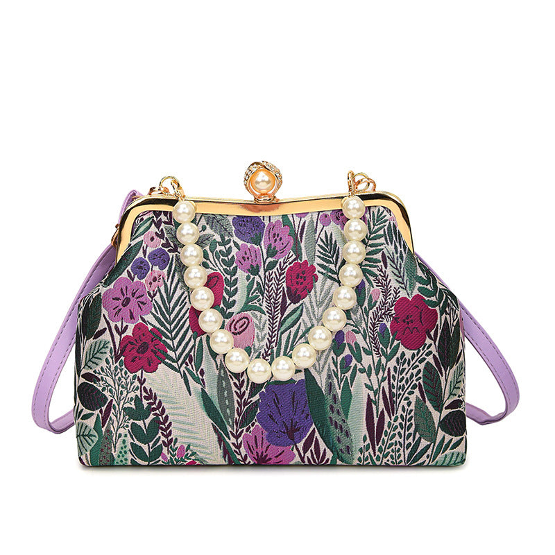 Women's Super Popular Pearl Contrast Color Flower Shell Women's Shoulder Bag