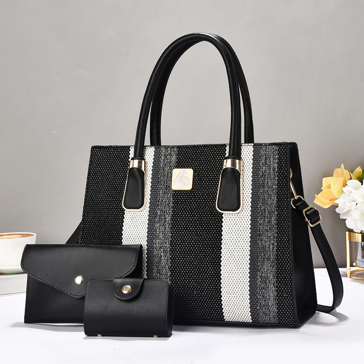 Durable Three-piece Striped Color-matching Versatile Fashion Women's Handbag