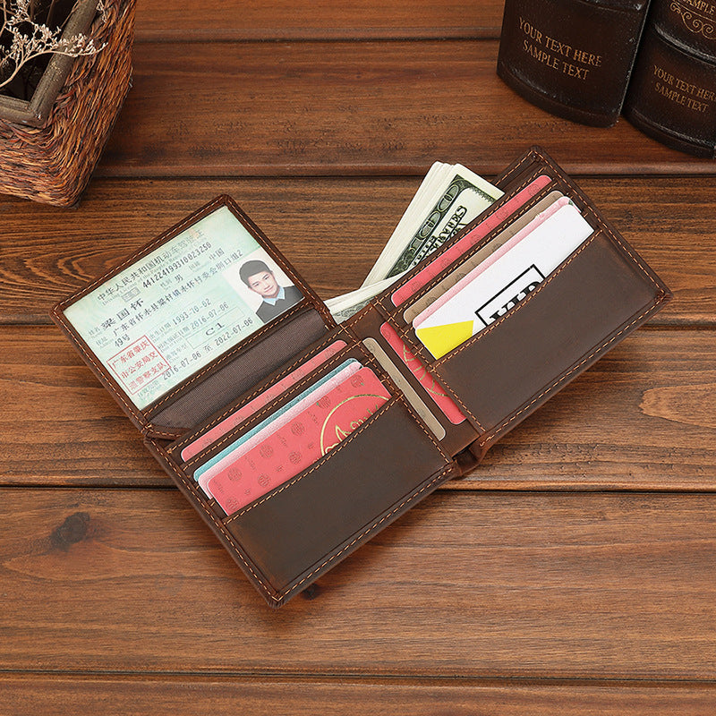 Men's Horse Leather Dollar Multiple Slots Credit First Men's Wallet