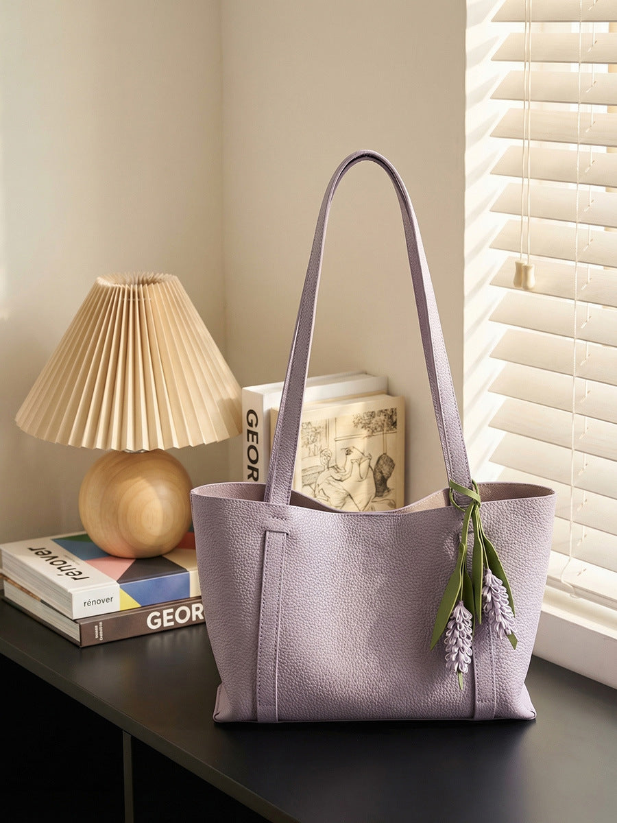 Women's First Layer Cowhide Fashion Lychee Pattern Women's Leather Bag