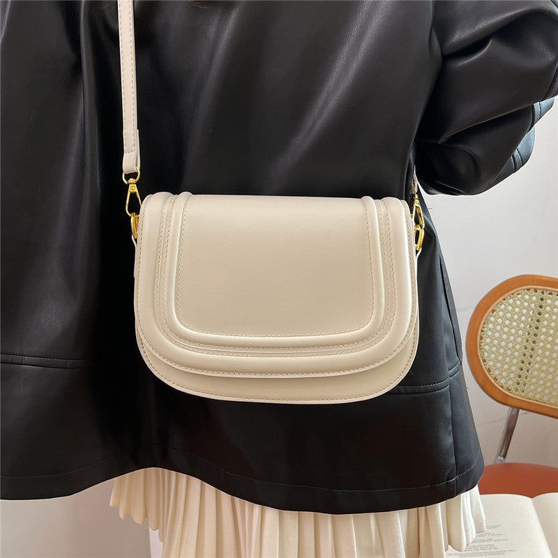 Retro Solid Color Saddle Niche Texture Portable Women's Messenger Bag