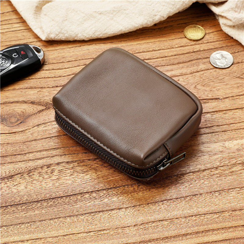 Women's & Men's Cowhide Handmade Zipper Leather Three-dimensional Storage Men's Wallet