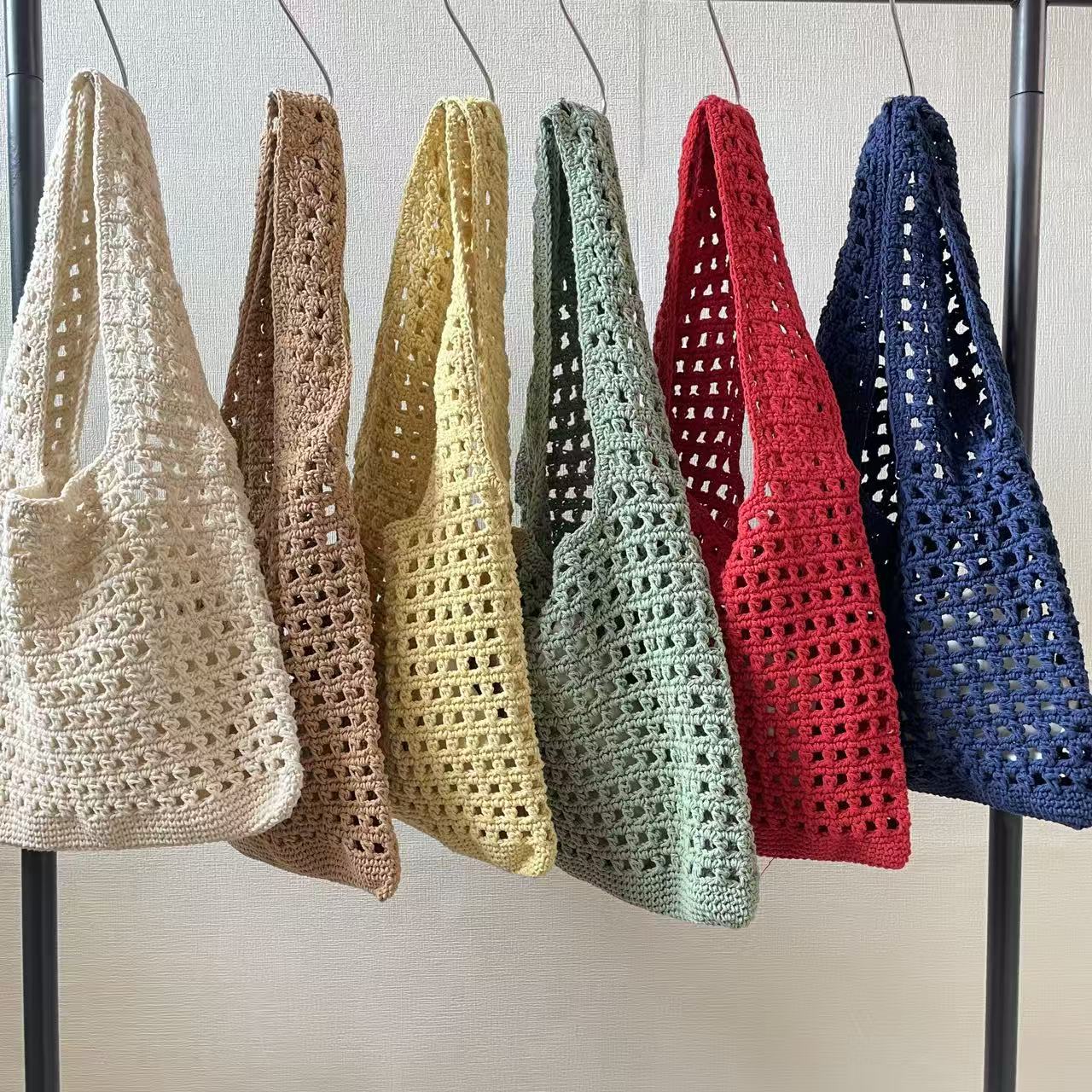 Women's Commuter Woven Hollow Out Knitted Mesh Beach Bags