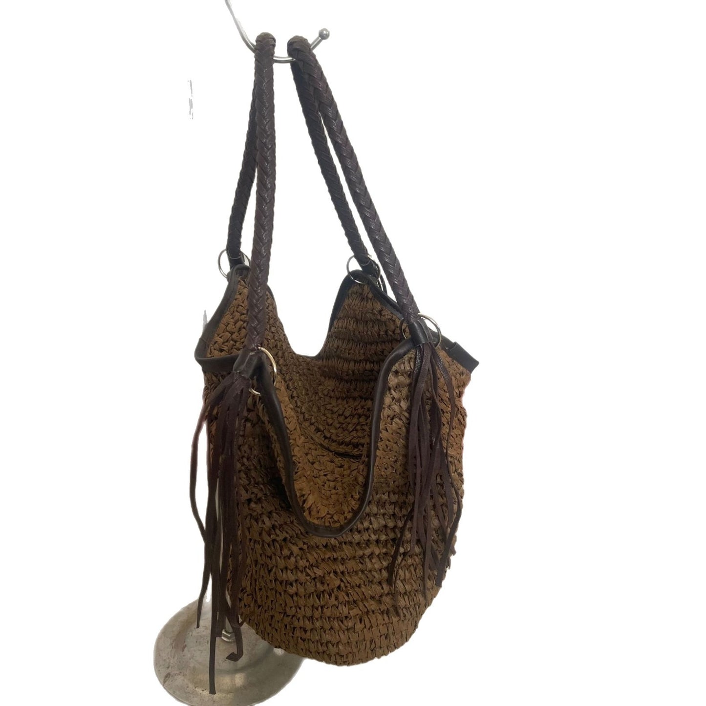 Women's Korean Style Tassel Straw Fashion Woven Large Capacity Beach Bucket Bags