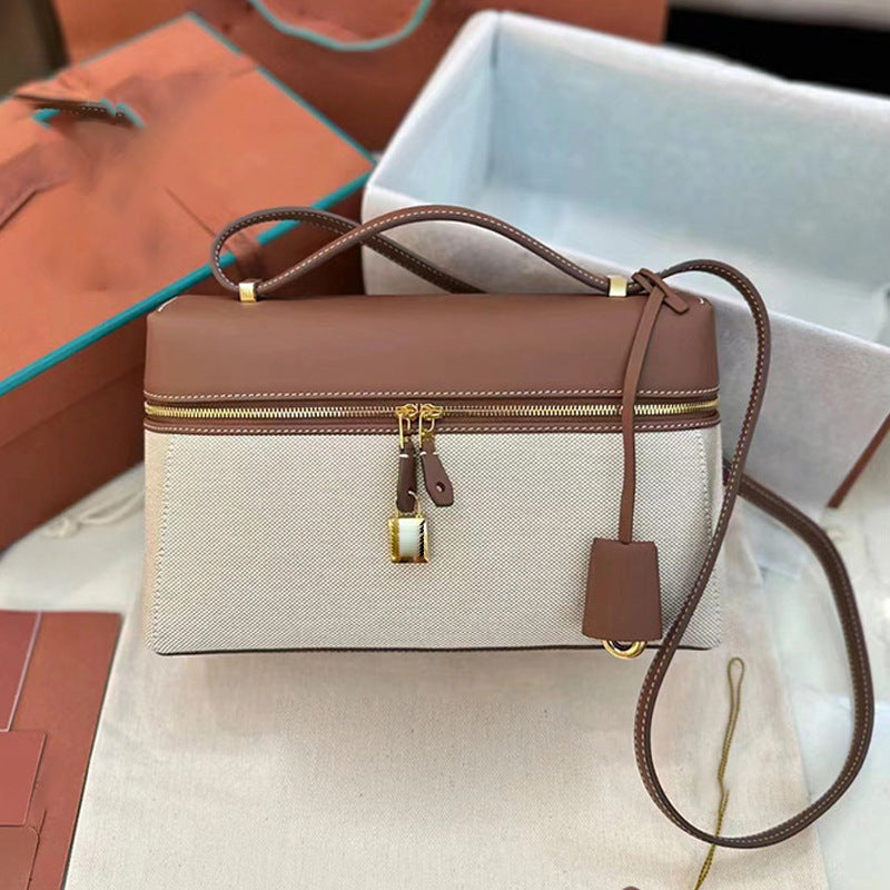 Real Leather Canvas Underarm Italian Zipper Women's Shoulder Bag