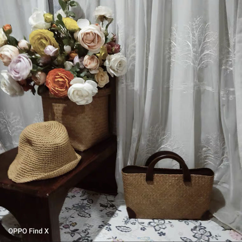 Woven Artistic National Style Beach Wooden Rattan Women's Handbag