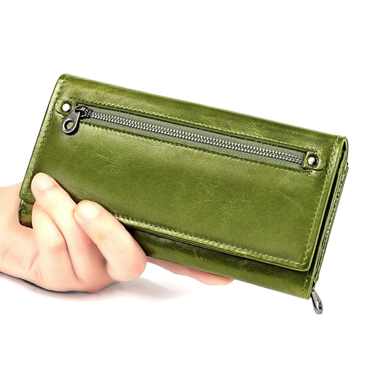 Women's Long Leather Retro First Layer Cowhide Ladies Wallet