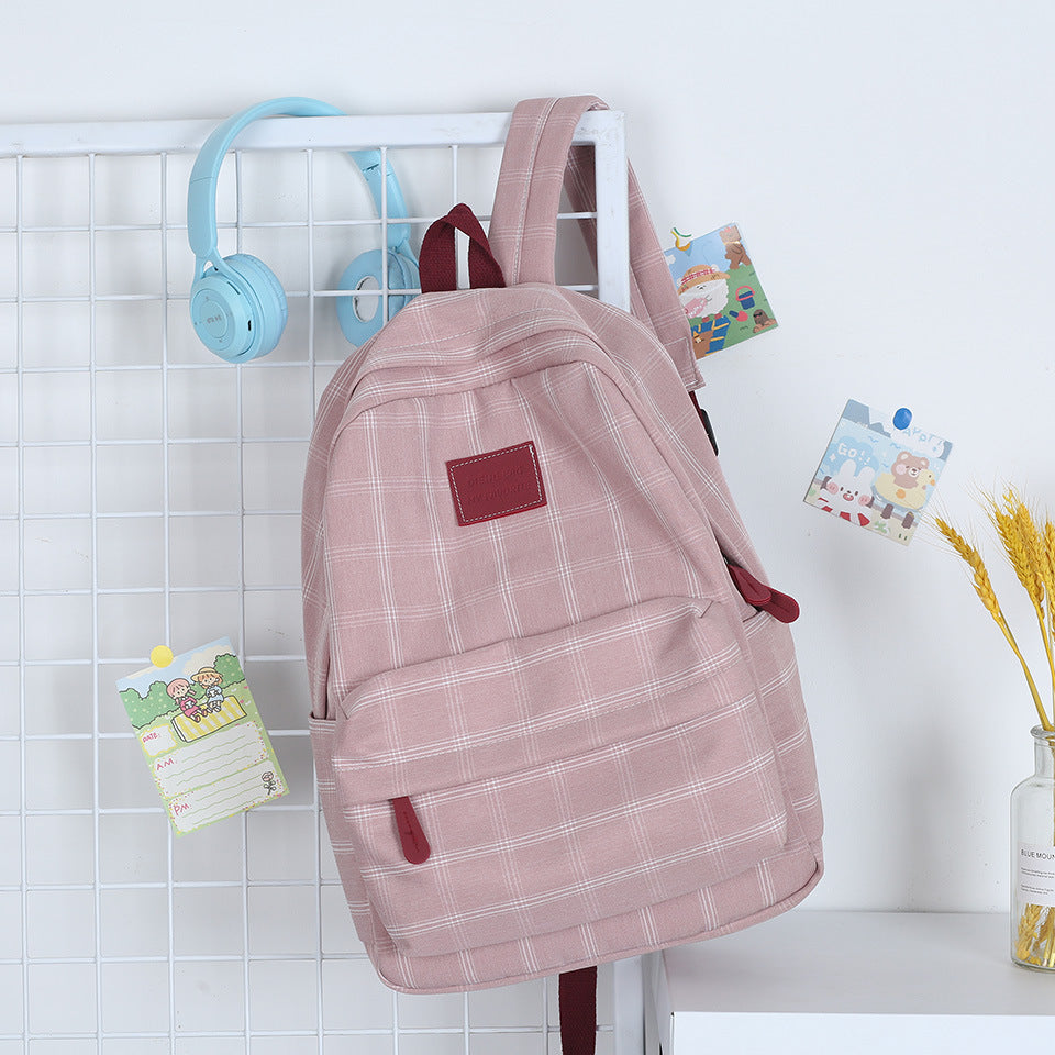 Male Female Simple Plaid Mori High Backpacks