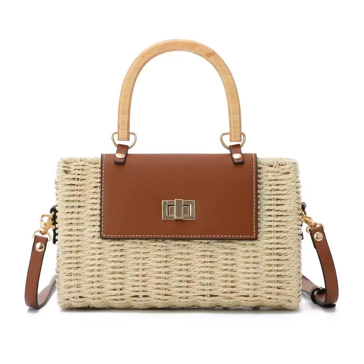 Mild Luxury Retro Wood Knitting Simple Trendy Seaside Vacation Mobile Women's Messenger Bag