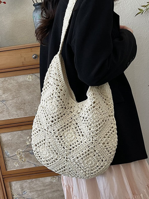 Women's Capacity Flower Cotton Thread Woven Seaside Holiday Korean Version For Bags