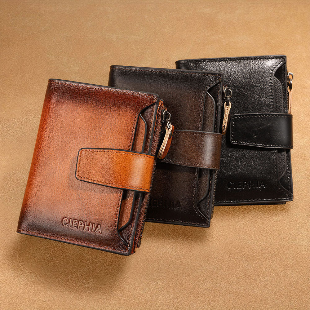 Innovative Men's Retro Leather Swiping Zipper Men's Wallet