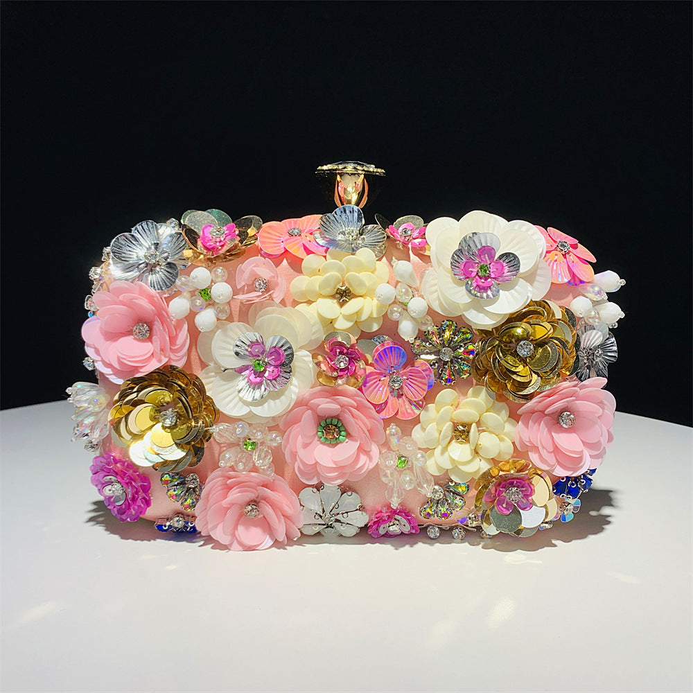 Women's Fashion Handmade Flower Beaded Banquet Wedding Dinner Bag