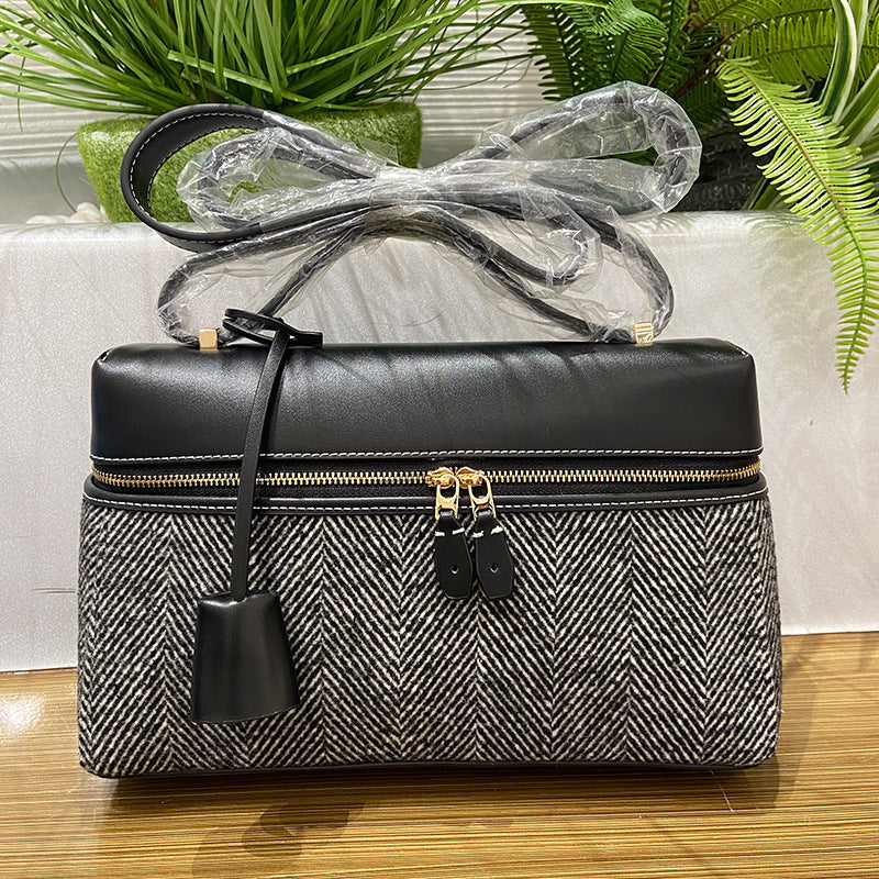 Real Leather Canvas Underarm Italian Zipper Women's Shoulder Bag