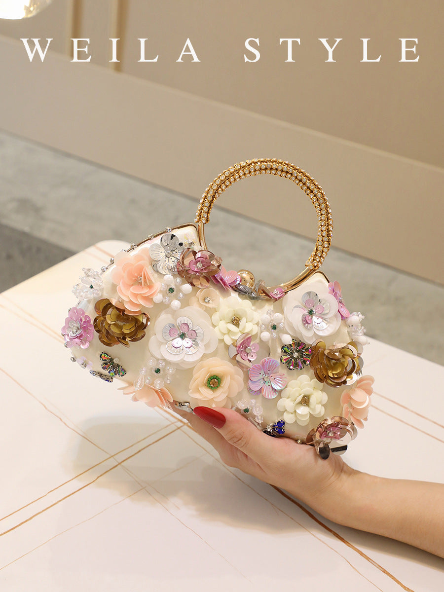 Women's Hand-held Clutch Banquet Flowers Sequin Wedding Dinner Bag