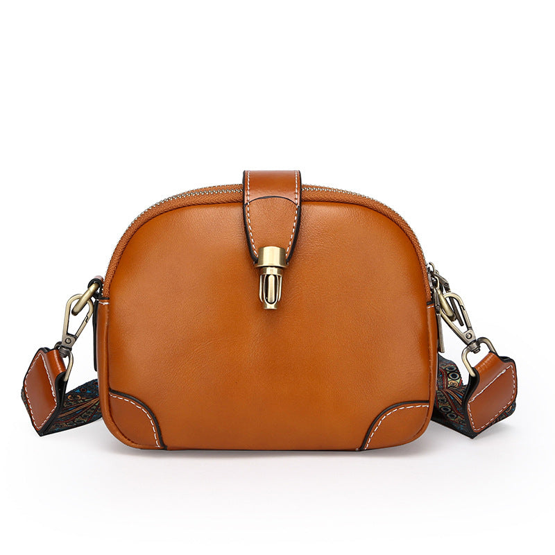 Women's First Layer Cowhide Triple Zipper Genuine Leather Large Small Square Bags