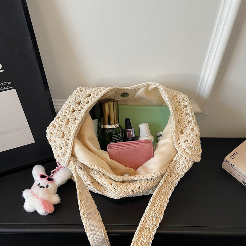 Flower Woven Fashion Simple Crochet Straw Large Capacity Cotton Thread Women's Messenger Bag